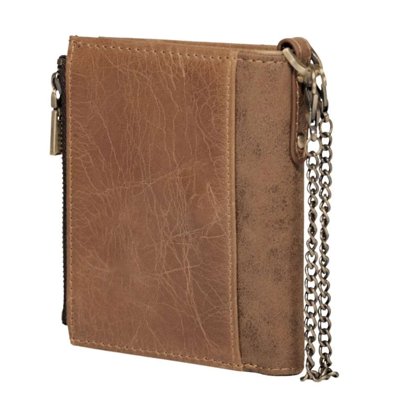 Hrbtna stran moške usnjene denarnice Kavi's Vintage ima hitri žep s skritim gumbom