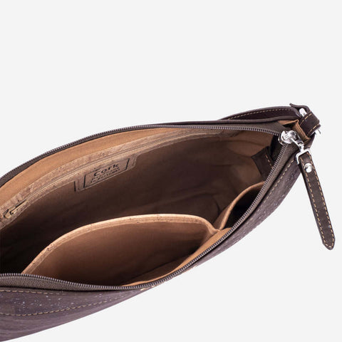 Torbica za čez ramo Corkor, temno rjava - dva predala v notranjosti