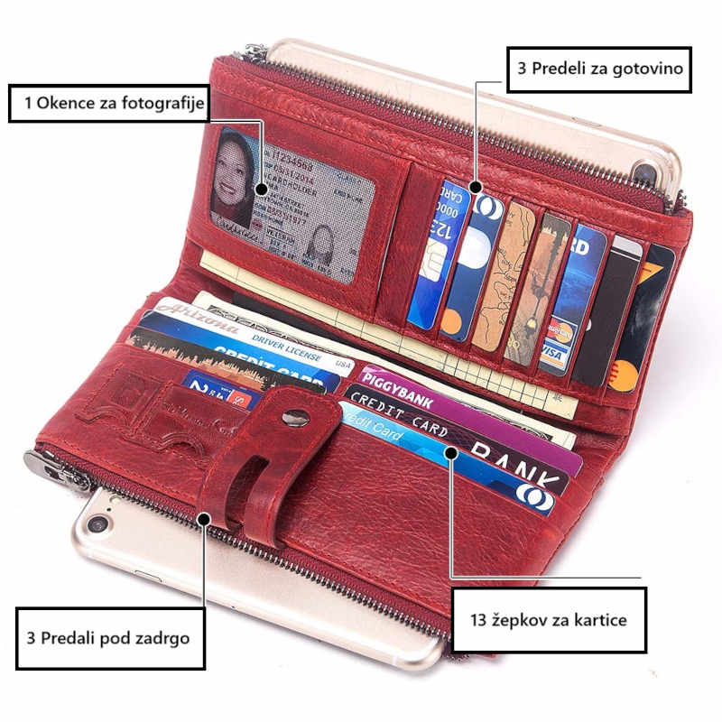 Raznolika notranjost ženske denarnice Fortune Premium